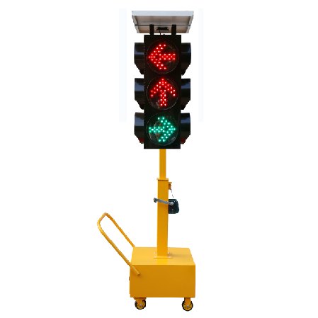 300 mm Solar Mobile Traffic Signal (3 Heads, 9 Colors, Arrow, Hand-Crank Lift)